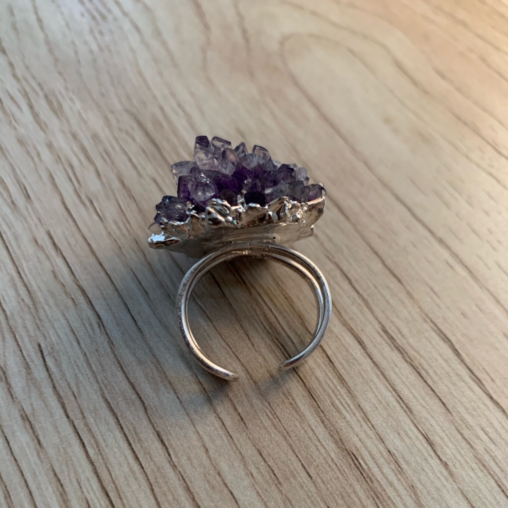 Amethyst - Quartz Sterling Adjustable Natural Ring - Picture 2 of 7